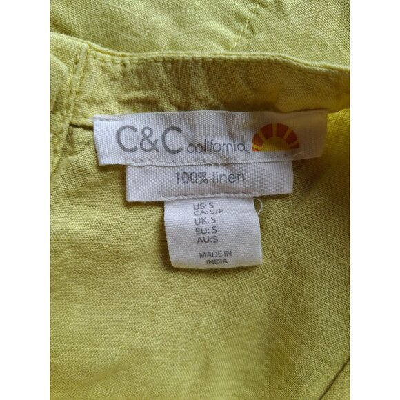 C&C California Linen Button Down Round Neck Blouse Womens Small Yellow - Picture 3 of 7